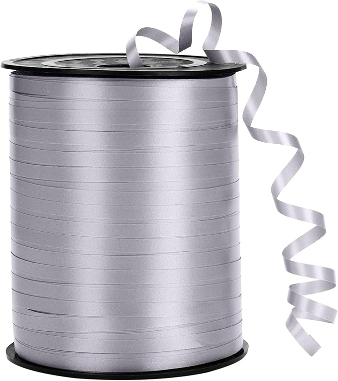 500 Yard Silver Curling Ribbon for Gift Wrapping, Balloon String, 3/16" Thin by MOTYAWN