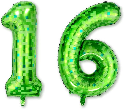 40 Inch Lime Green Pixel Number 16 Balloon, Level 16 Boy Gamer Decor | 40" by Unknown