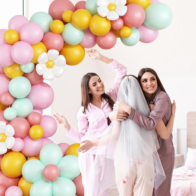 Daisy Balloon Garland Arch Kit, Retro Yellow Pink Green Hippie Boho Balloons - Image 5