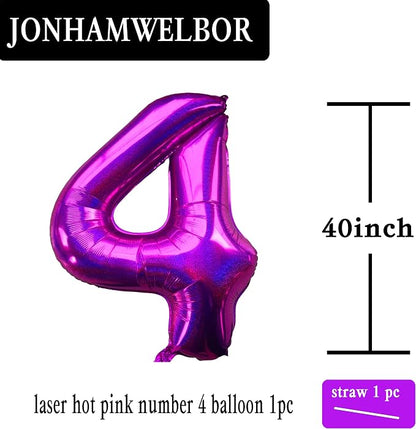 Jonhamwelbor 40 Inch Laser Hot Pink 4 Balloon Number Foil Mylar Giant Balloon - Image 2