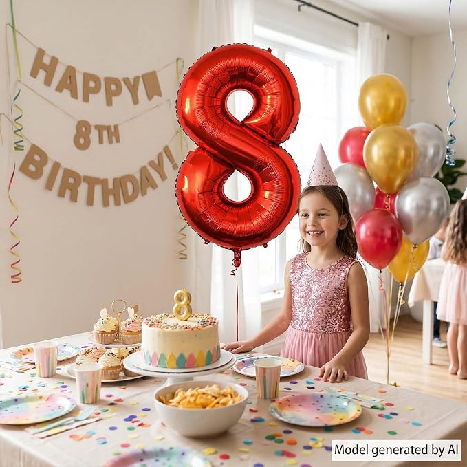 Red Number 8 Balloon 40 Inch, Foil Numeral - Image 6