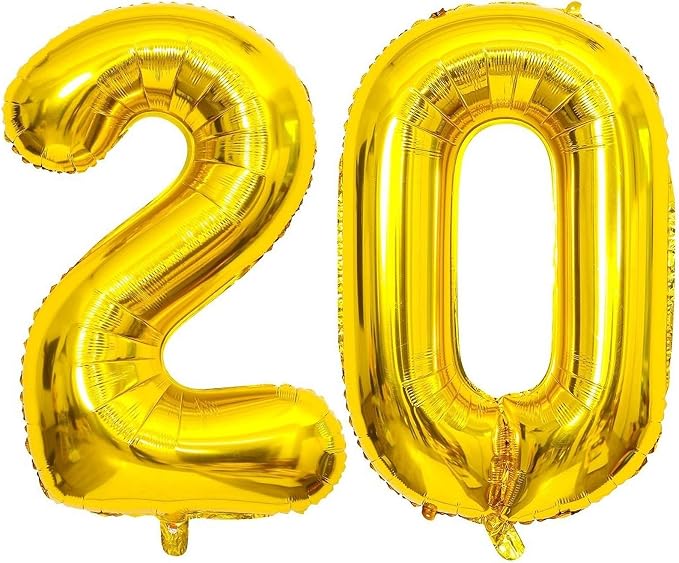 Gold 20 Number Balloons, 40 Inch Giant Number 20 Balloons Foil Mylar Helium by Lovoir