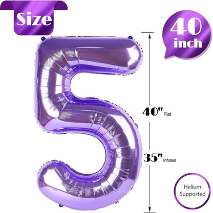 Purple Number 5 Balloon 40 Inch, 5th Birthday Party Decorations Men Women | - Image 5