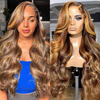 Highlight Lace Front Wigs Human Hair Pre Plucked 180% Density Body Wave Wig 13x6 HD Lace 32 Inch Human Hair Wigs for Black Women Glueless Wigs Pre Plucked