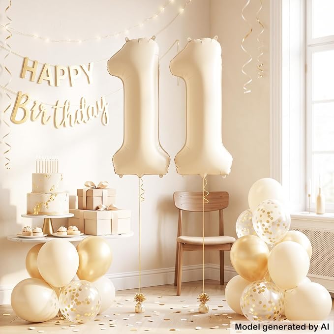 40" Beige Foil Number 11 Balloon - Image 4