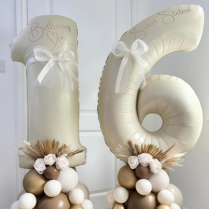 Cream Number 17 Balloons, 40 Inch 17 Balloons Giant Helium Foil Mylar Beige 17 - Image 7