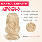 Ponytail Extension - 14" Claw Clip in Ponytail Hair Extensions Natural Soft Synthetic Layered Wavy Pony Tail Hair Pieces for Women - Light Blonde