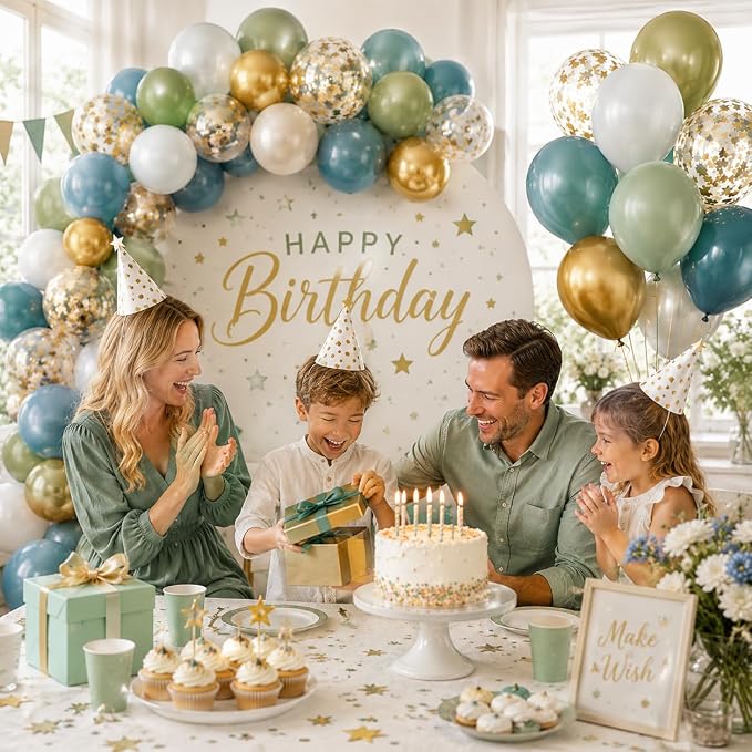 Green Blue Gold Balloons, 12 Inch Dusty Blue and Sage Green Balloons Set - Image 4