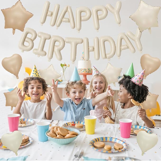 Happy Birthday Balloon Banner Cream, 16 Inch Beige Mylar Foil Letter Balloons - Image 7