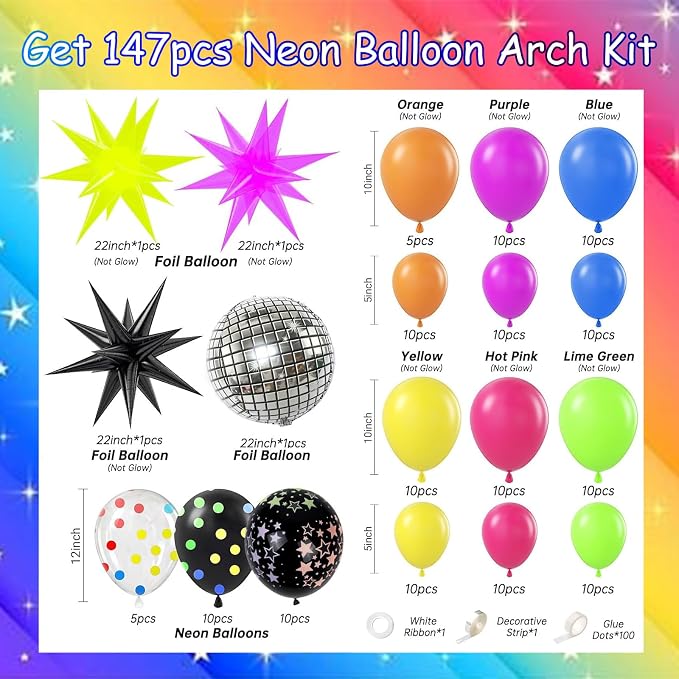 147PCS Neon Balloon Arch Garland Kit - Image 4