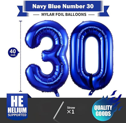 Navy Blue 30 Balloon Numbers, 40 Inch Dark Blue 30 Birthday Balloons Large Foil - Image 2