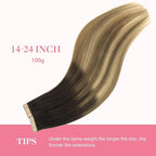GOO GOO Tape in Hair Extensions Human Hair, 2/6/18 Balayage Brown to Dirty Blonde, 22inch 100g 40pcs, Skin Weft Seamless Invisible, Silky Straight with Thick Ends, Remy Human Hair