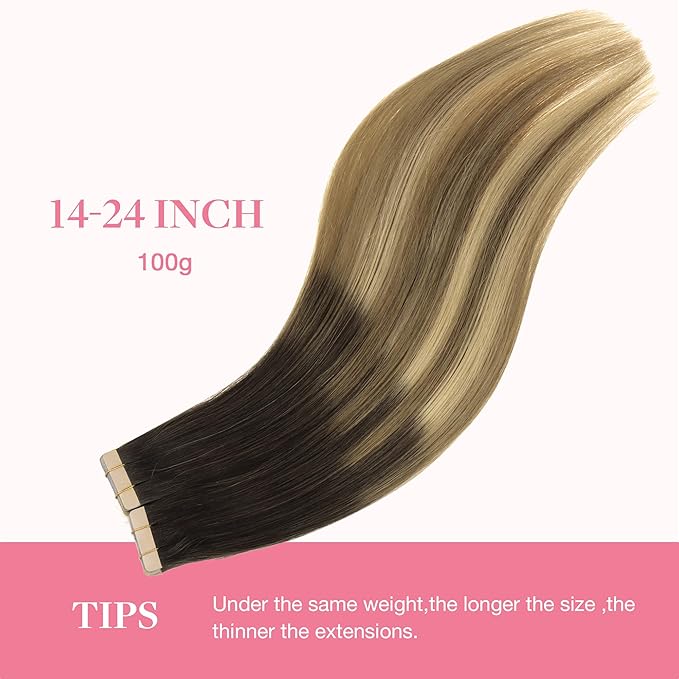GOO GOO Tape in Hair Extensions Human Hair, 2/6/18 Balayage Brown to Dirty Blonde, 22inch 100g 40pcs, Skin Weft Seamless Invisible, Silky Straight with Thick Ends, Remy Human Hair
