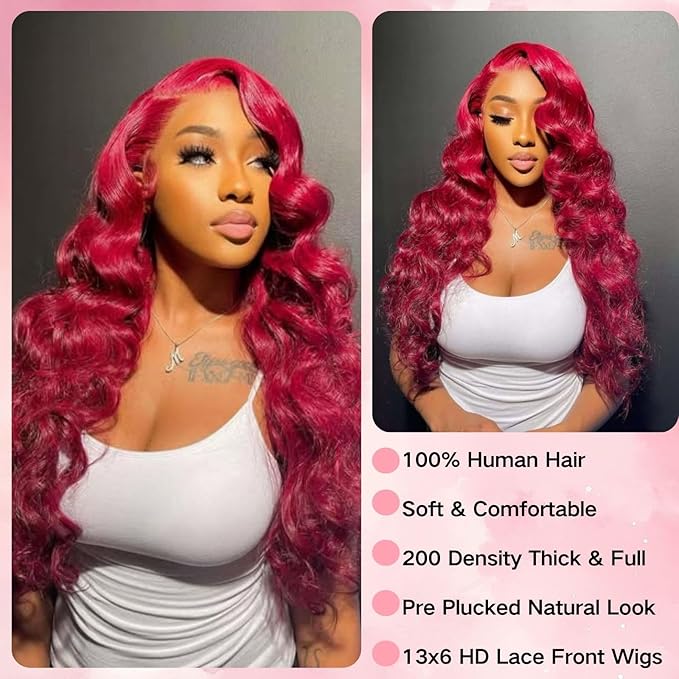 32 Inch 99j Burgundy Lace Front Wigs Human Hair 13x6 HD Transparent Burgundy Wig Human Hair 200 Density Pre Plucked Glueless Frontal Wigs Human Hair for Black Women