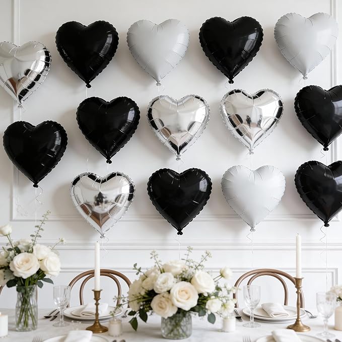 Black Silver Heart Balloons - Image 6