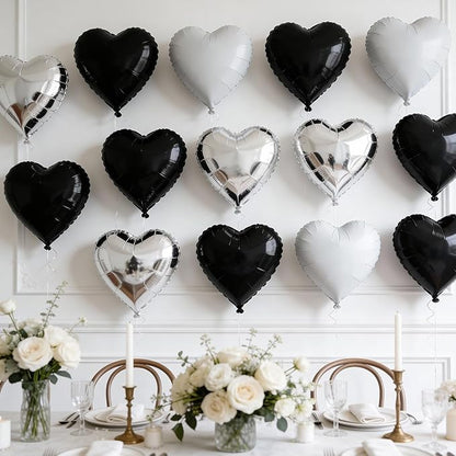 Black Silver Heart Balloons - Image 6
