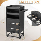 Winado Beauty Salon Trolley Cart, Rolling Hair Cart with Lockable Wheels, 2 Drawers, 3 Tool Holders, Mobile Makeup Organizer Station Cabinet for Hair Stylist Beauty Spa Barbershop, Black