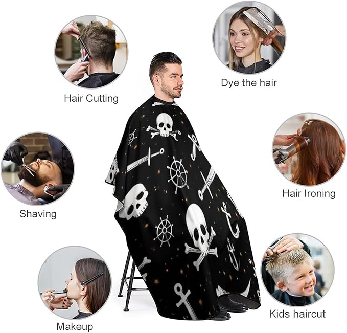 Women's Fashion Hair Cutting Cape with Adjustable Closure Barber Cape Nautical Anchor Pirate Skulls