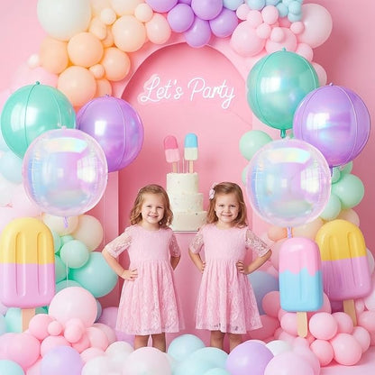 Iridescent Round Foil Balloons, 22 Inch Transparent Gradient Pink Purple Teal - Image 5