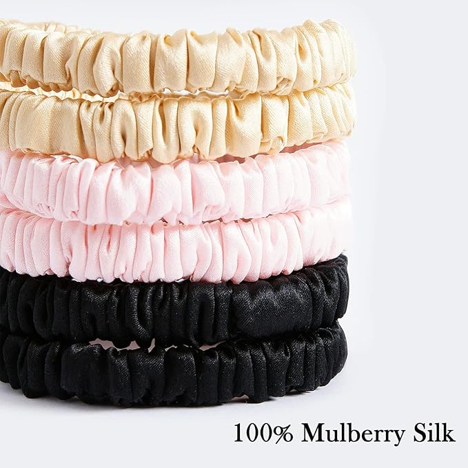 Silk Scrunchies for Women Hair 100% Mulberry Silk Hair Ties with Elastic Band Pack of 6 Silk Scrunchies No Damage
