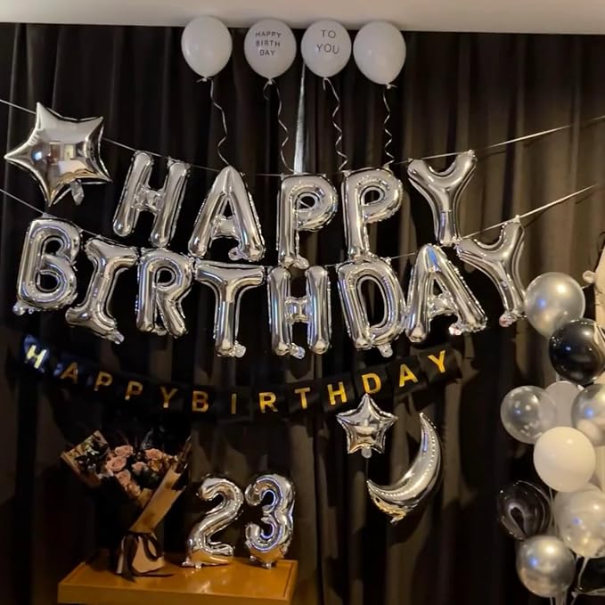 Silver Happy Birthday Balloon Banner, 16 Inch Mylar Foil Letter Balloons - Image 7
