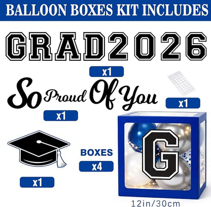 Graduation Decorations 2026 Navy Blue and Gold Balloon Boxes and Arch Garland - Image 2