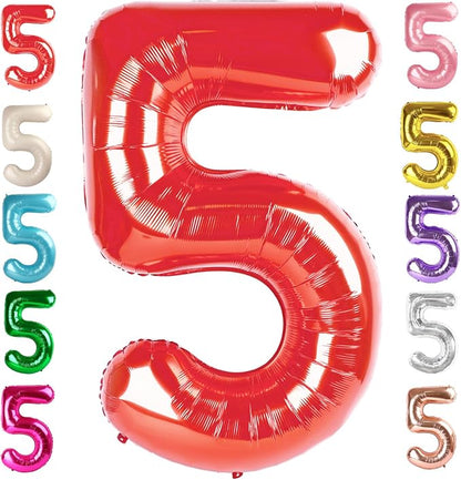 5 Balloon Numbers Birthday Decorations, 40In Red Balloons by Mluchee