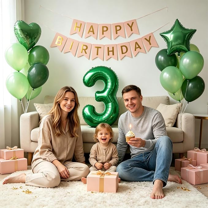 TONIFUL 3rd Birthday Balloons Kit 40 Inch Dark Green Large Number 3 Balloon | - Image 4