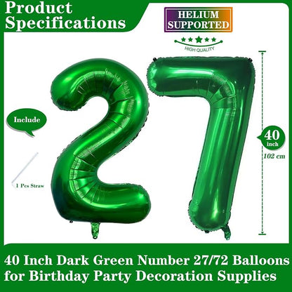 Dark Green 27 Number Balloons, 40 Inch Giant Number 27 Balloons Foil Mylar - Image 2
