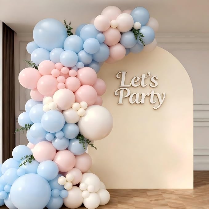 Pink and Blue Balloon Garland Arch Kit 143Pcs Pink White Blue Latex Balloons - Image 4