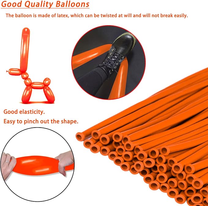 260 Long Balloons 100 Pack Orange Twisting Animal Balloons Thickening Latex - Image 4