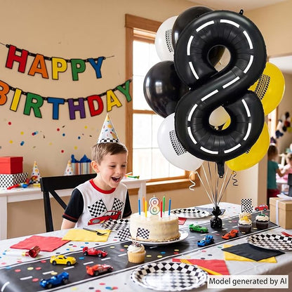 Black and White Stripes Number 8 Balloon 40 Inch, Road Theme Digit Decor | - Image 3