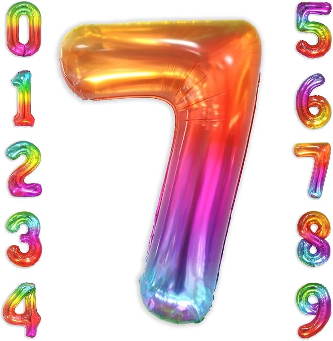 SUWEN Rainbow Number 7 Balloon 40 Inch, Big Colorful Balloons 0-9 | Large by SUWEN