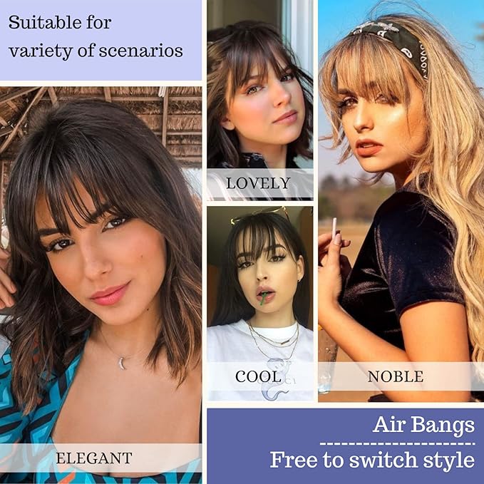 NAYOO Bangs Hair Clip- Dark Brown Fake Bangs 100% Real Human Hair Extensions Wispy Bangs for Women Fringe with Temples Hairpieces Curved Bangs for Daily Wear（Dark Brown Wispy Bangs）