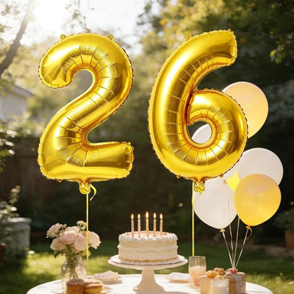 40 Inch Number 26 Balloons for 26th Birthday Party Decorations, 0-100 Gold - Image 3