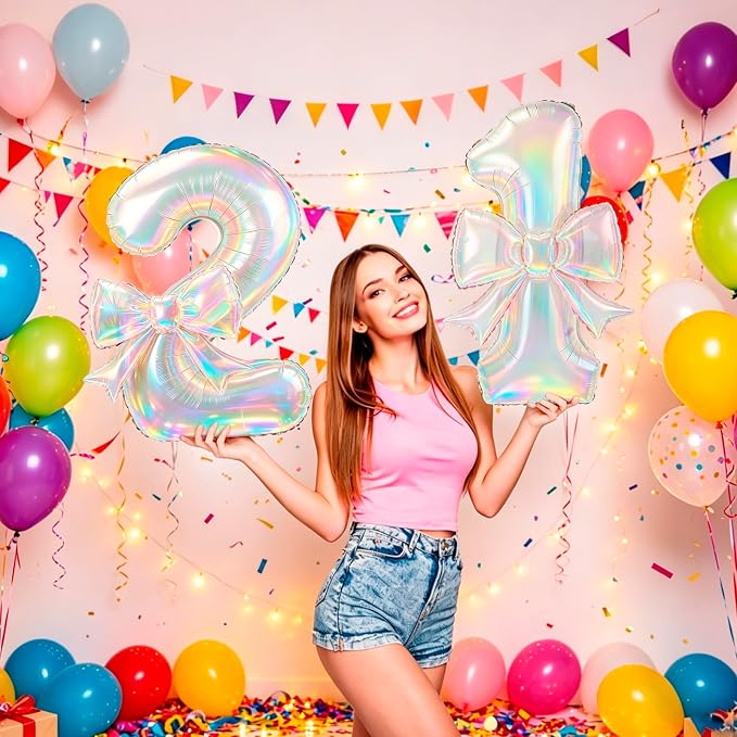 40 Inch Number 1 Balloon with Bow, Coquette Aesthetic Foil Balloon - Image 4