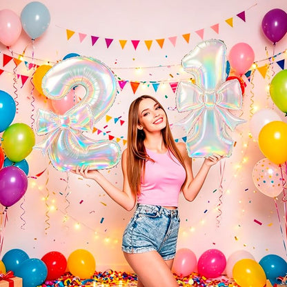 40 Inch Number 1 Balloon with Bow, Coquette Aesthetic Foil Balloon - Image 4