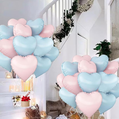 Blue Pink Heart Balloons, 18inch Light Blue Heart Shaped Foil Balloons & Baby - Image 3