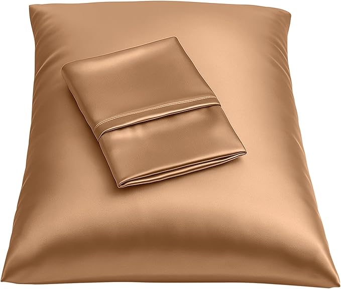 BLISSFORD Luxury Satin Pillowcase for Hair – Queen Satin Pillowcase with Zipper, Camel (Pillowcase Set of 2)
