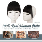BARSDAR Real Human Hair Clip in Bangs - Natural Black Clip in Human Hair Bangs for Women - Natural Black Thick Bangs Extensions Fringe with Temples Real Hair Bangs Hairpieces