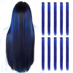 Blue Hair Extensions Clip in, 22 Inch 10 Pcs Long Straight Colored, for Kids Girls Women Highlight Party, Synthetic