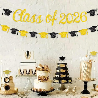 Class of 2026 Banner Graduation Decorations Class of 2026 Gold Glitter Congrats - Image 5