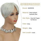 QUEENTAS Grey Hair Toppers for Women with Thinning Hair 360°3D Cover with 5 Clips Short Hair Pieces Wispy Bangs 6"*6" Large Coverage(Gray)
