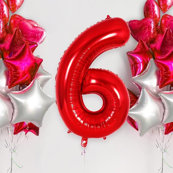 Red Number 6 Balloon 40 Inch, Big Large Foil Helium Number Balloons, Jumbo - Image 2