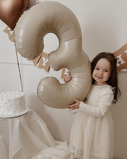 Number 3 Balloon Beige, 40 Inch Large Cream Foil 3 Helium Balloons - Image 5