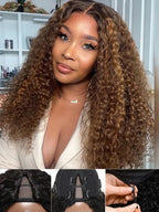 YIROO EasiContour V Part Wigs Ombre Brown Glueless Human Hair Upgrade U Part Wig with Dark Roots Highlight V Shape Clip Wigs Beginner Friendly with Drawstring Ready to Wear Chestnut Brown Color 16Inch