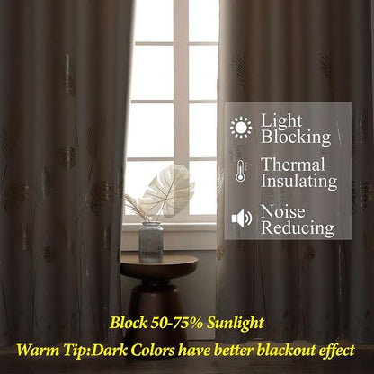 Gold Wheat and Leaf Printed Curtains Light Blocking Curtains Thermal Insulated - Image 6