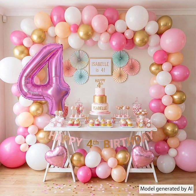 Pink Number 4 Balloon 40 Inch, Shiny Foil Numeral Birthday Party Supplies | - Image 6
