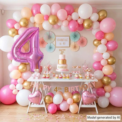 Pink Number 4 Balloon 40 Inch, Shiny Foil Numeral Birthday Party Supplies | - Image 6