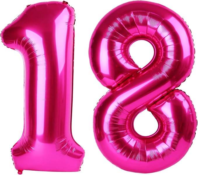 Giant Hot Pink 18 Balloon Number 40 Inch, 18 Number Balloons Birthday Supplies by Upgesy